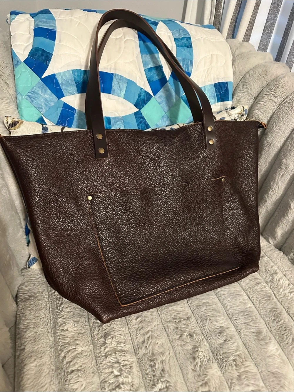 Portland Leather large zip tote in coldbrew